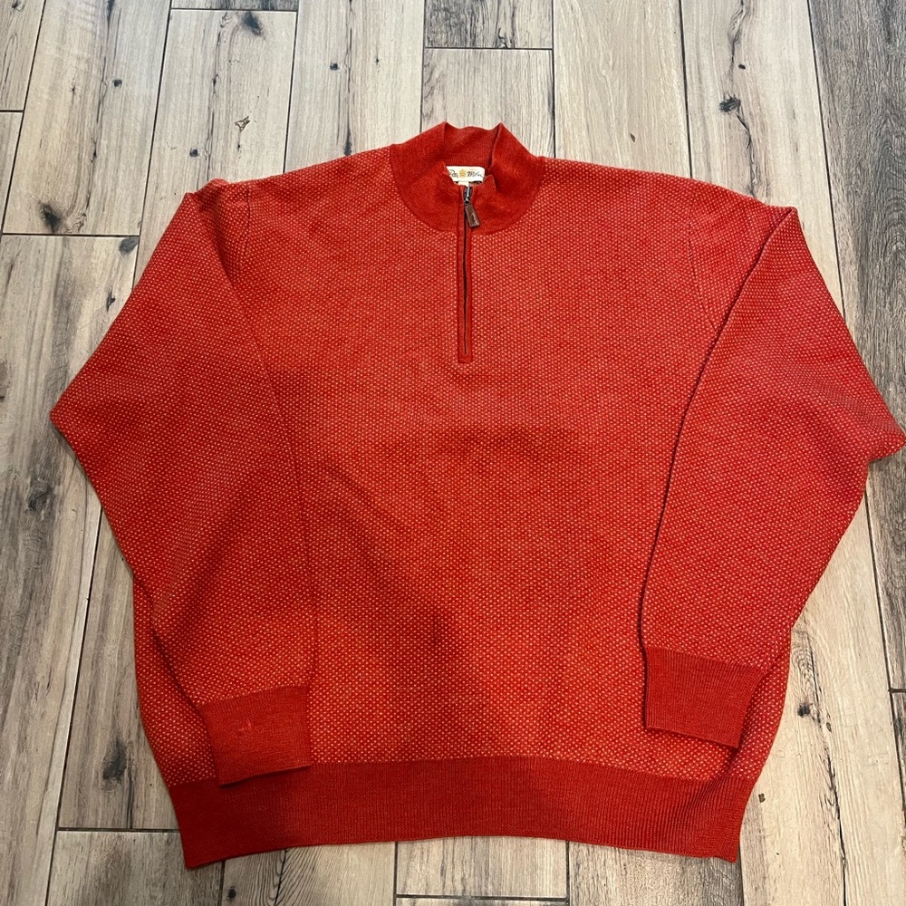 Peter Millar Sweater Mens Large Orange Merino Wool 1/4 Zip Pullover Casual Golf
